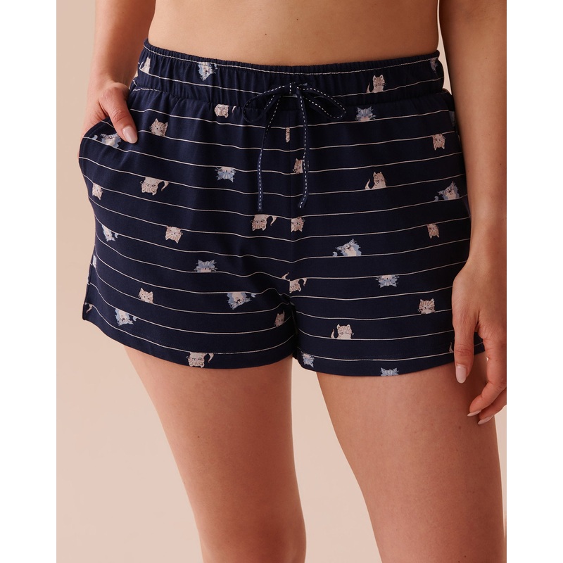 Cat Print Cotton Pajama Shorts