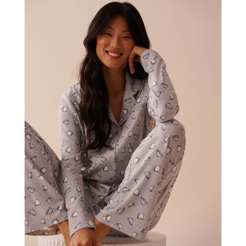 Coffee Cup Print Button-Down Shirt