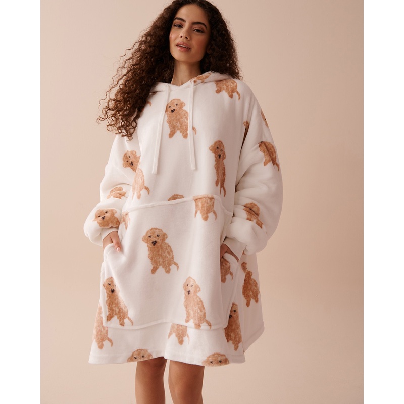 Dog Print Soft Plush Oversized Hoodie