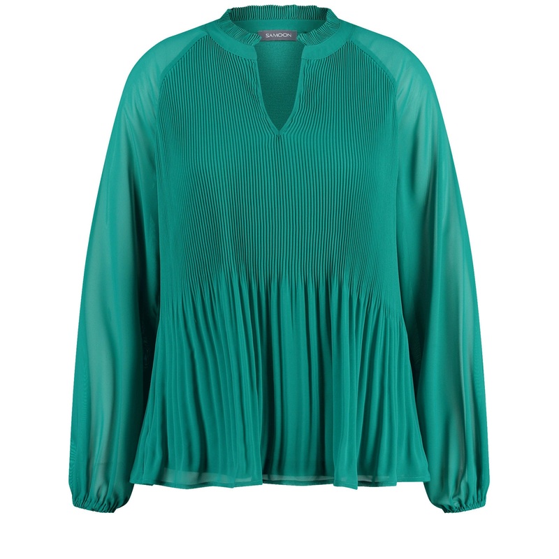 Flared Pleated Blouse With Balloon Sleeves