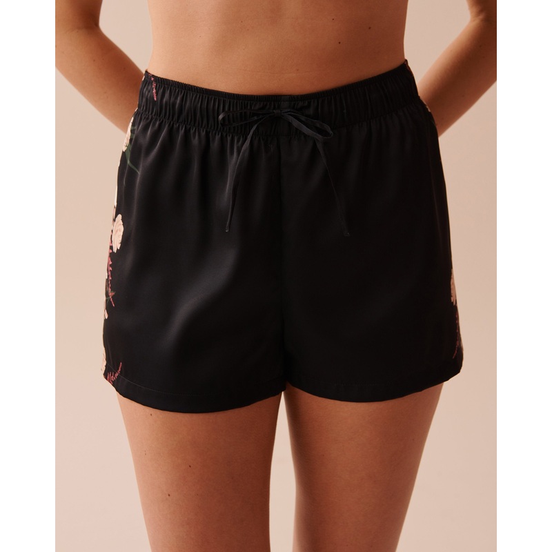 LUXURY EDITION Black Bouquet Satin Shorts