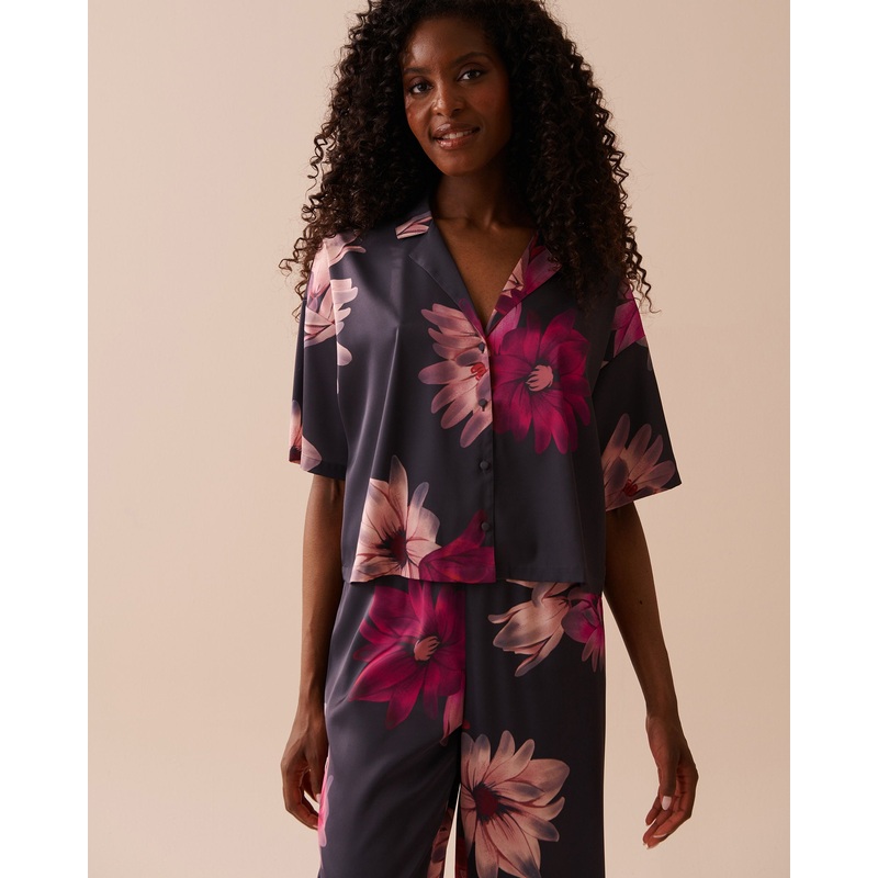 LUXURY EDITION Floral Print Satin Button-Down Shirt