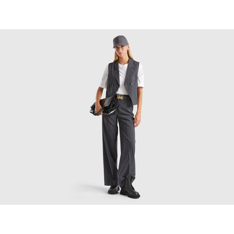 Pinstripe Trousers With Wide Leg