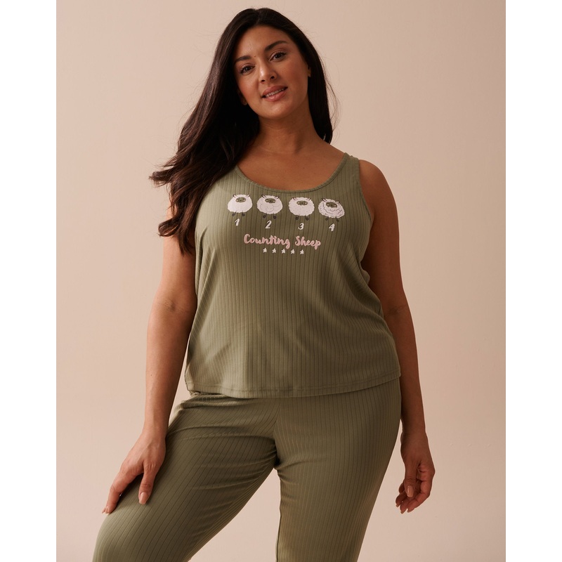 Sheep Print Ribbed Jersey Cami