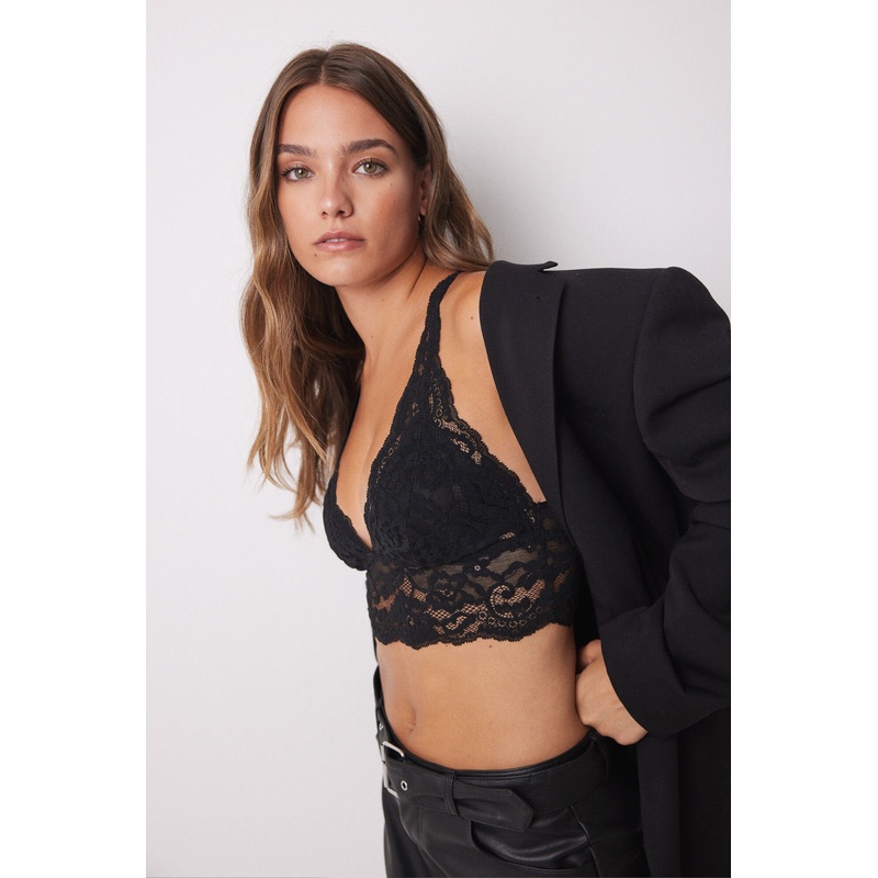 Black Lace Triangular Bralette Button