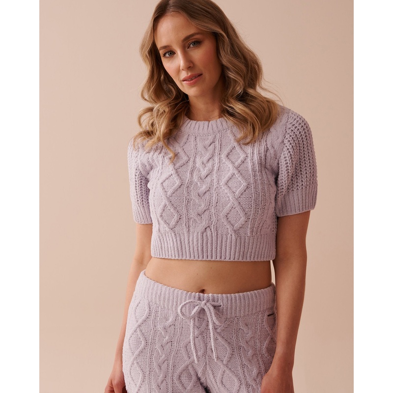 Cable-Knit Chenille Crop T-Shirt