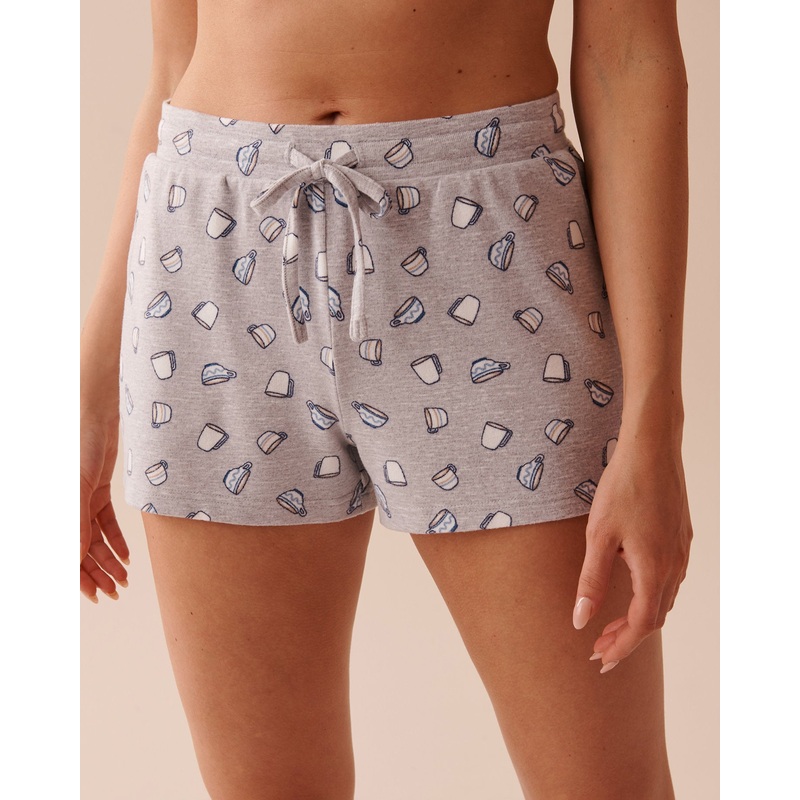 Coffee Cup Print Pajama Shorts
