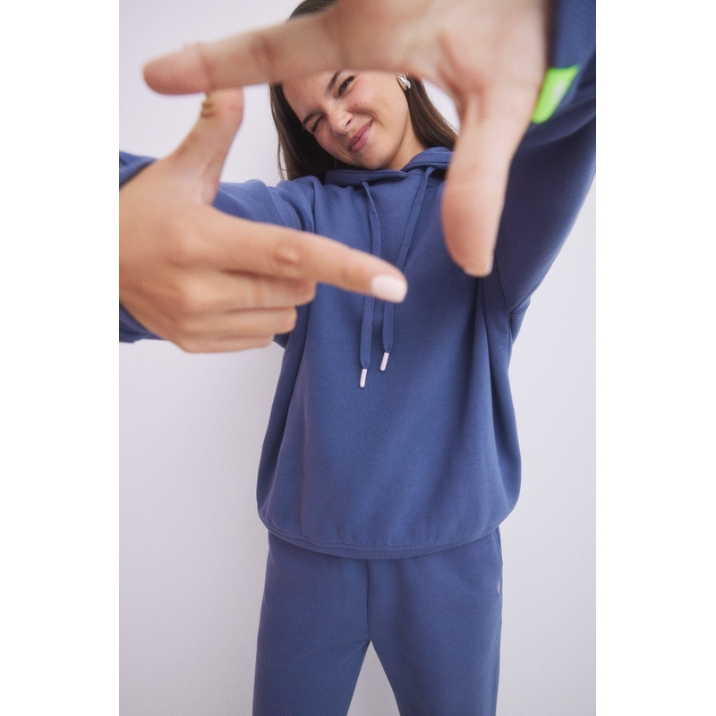 Dark Blue Plush Hoodie Logo