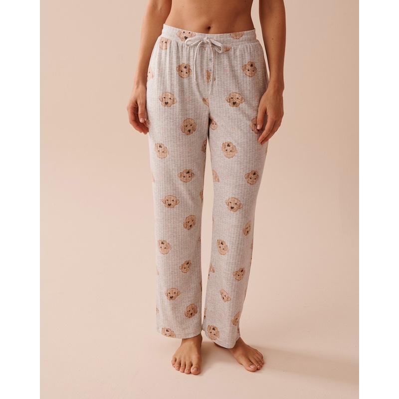 Dog Print Ribbed Jersey Pajama Pants