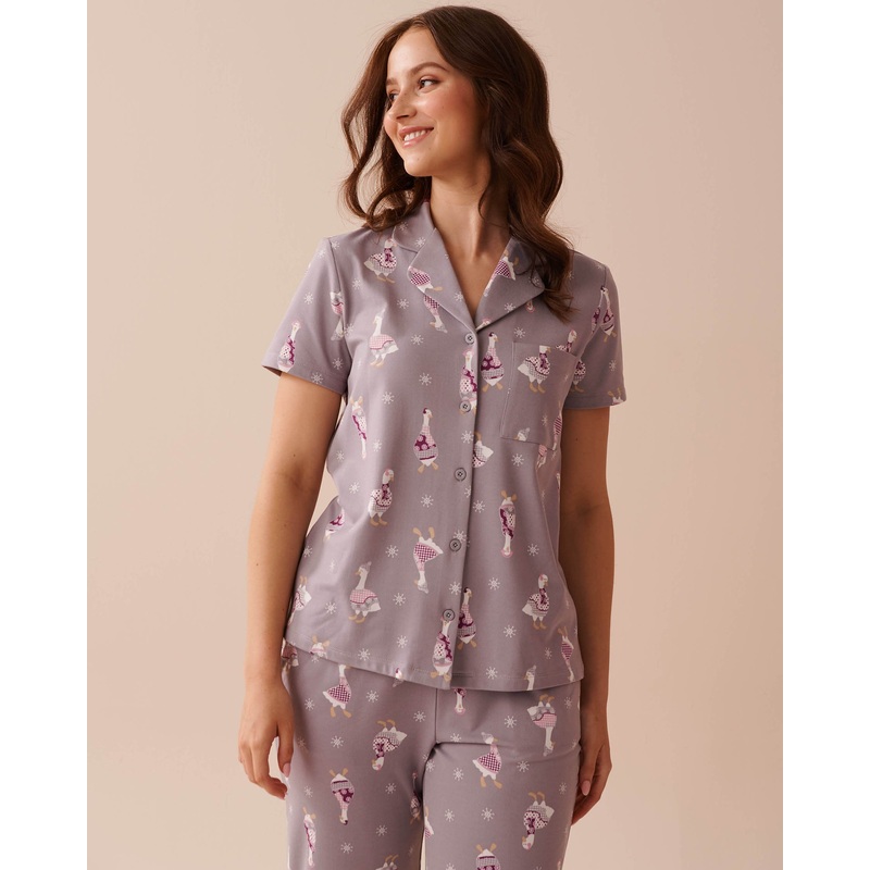 Goose Print Cozy Button-Down Shirt