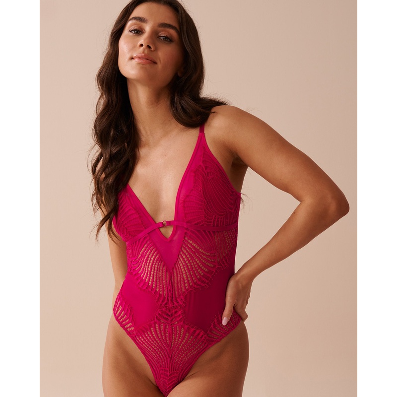 Lace and Mesh Inserts Plunge Teddy