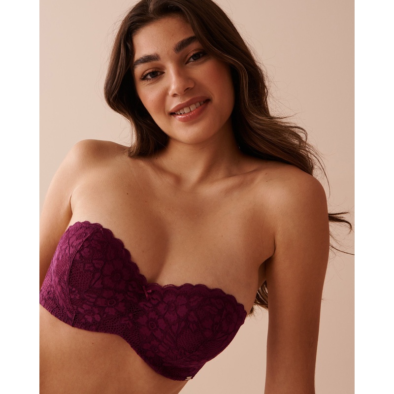 Lightly Lined Strapless Memory Foam 2-Tone Lace Bra in Different Cup Sizes
