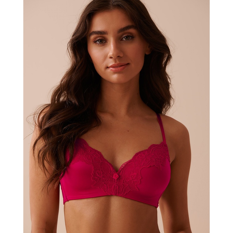 Lightly Lined Wireless Shiny Micro and Lace Bra in Different Cup Sizes