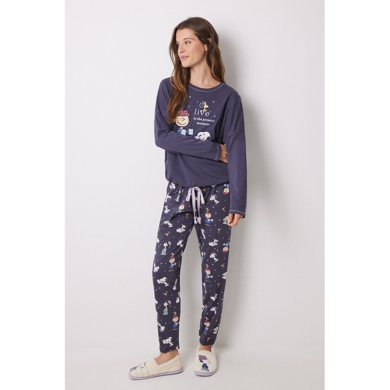 Long Pajamas 100% Purple Cotton Snoopy