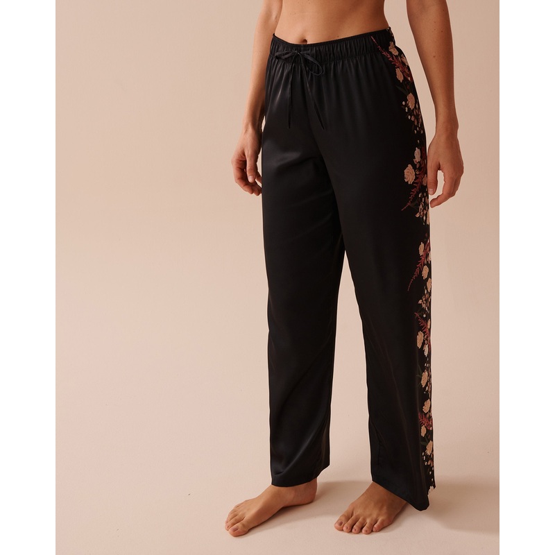 LUXURY EDITION Black Bouquet Satin Pants
