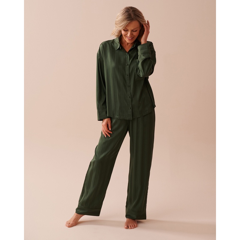 LUXURY EDITION Jacquard Stripe Satin Pajama Set
