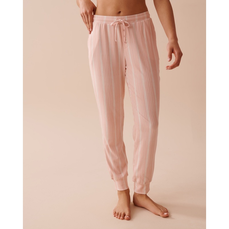 Pink Striped Ribbed Jersey Jogger Pajama Pants