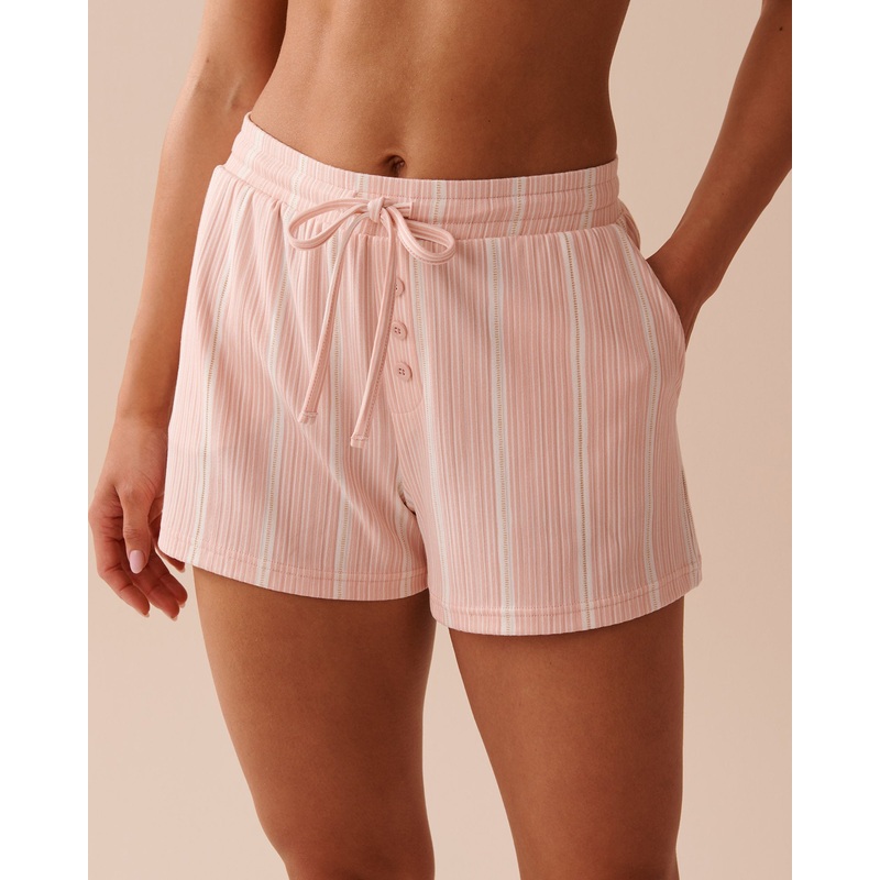 Pink Striped Ribbed Jersey Pajama Shorts