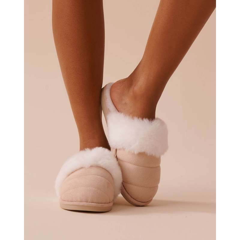 Suede and Faux Fur Slippers