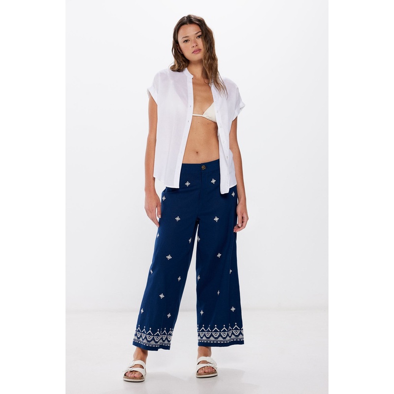 Linen Cotton Embroidered Pants