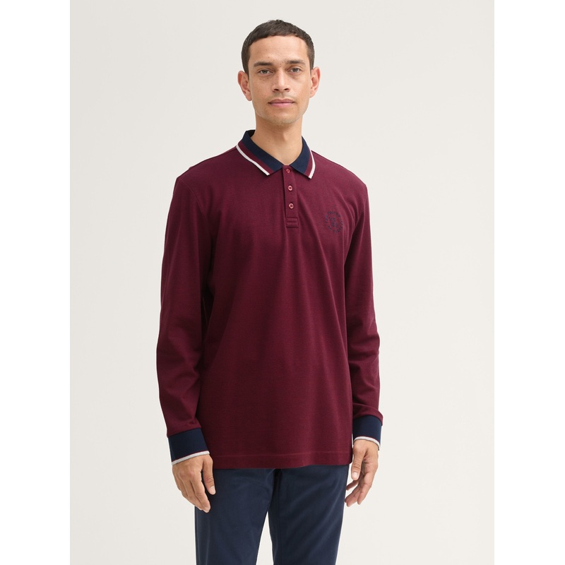 Long-Sleeved Polo Shirt with Embroidery