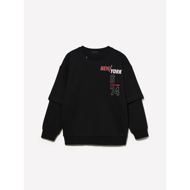 Oversized Fit Black Sweatshirt with Embossed Print