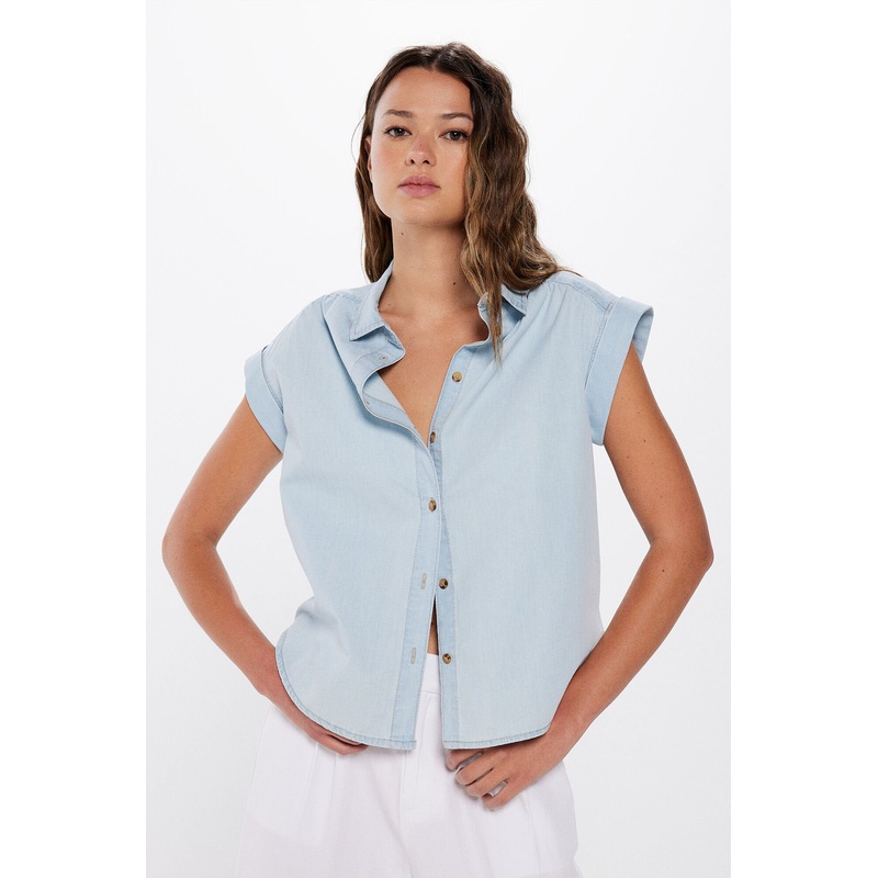 Short Sleeve Blouse with Cap Sleeves