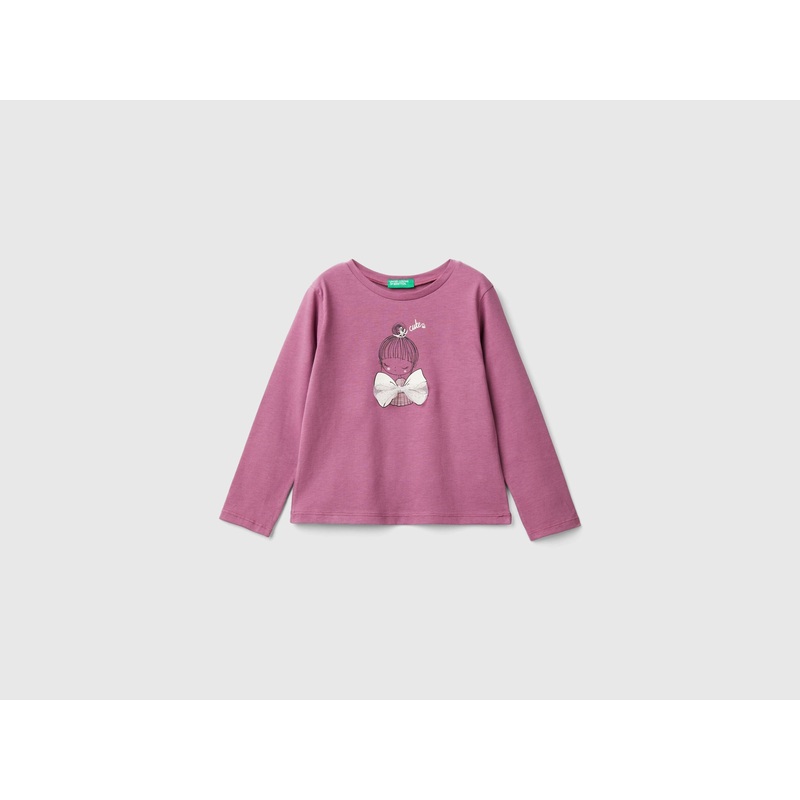 T-Shirt with Print and Tulle Applique