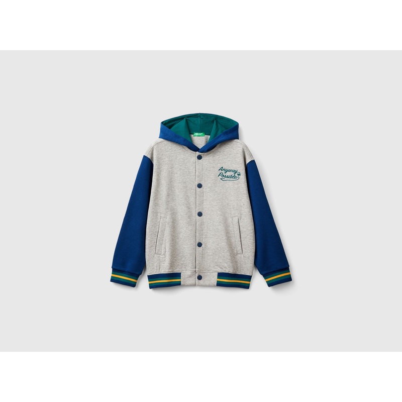 Bomber Jacket in Cotton and Viscose Blend Sweat