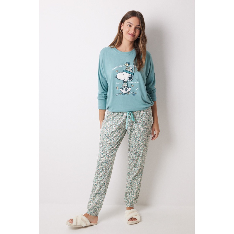 Long Pajamas Soft Touch Green Snoopy