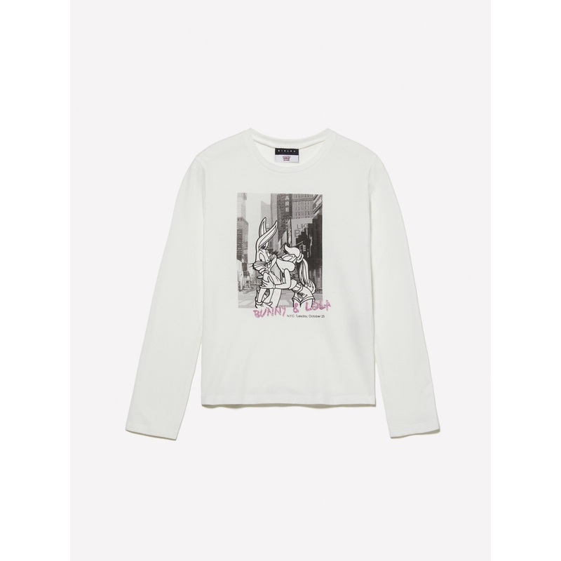 White T-Shirt with Looney Tunes Print