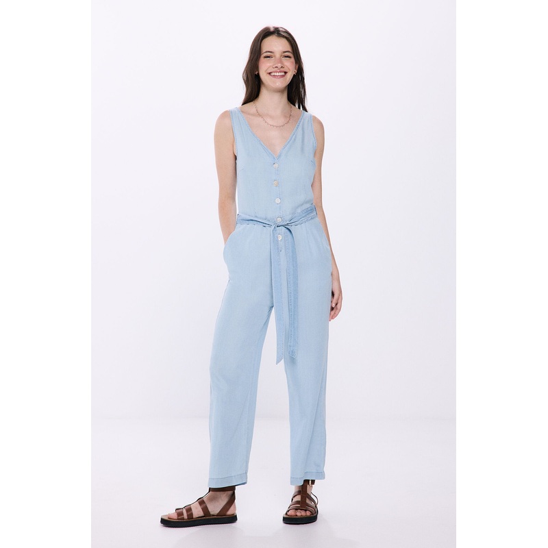 Wide Strap Denim Jumpsuit