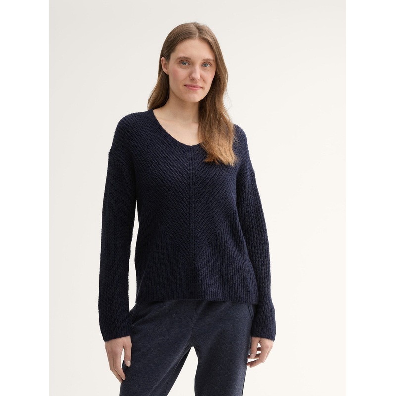 Knitted Pullover with A V-Neckline