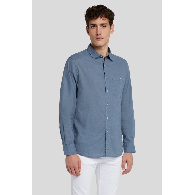 One Pocket Shirt Cotton Linen Dusty Blue
