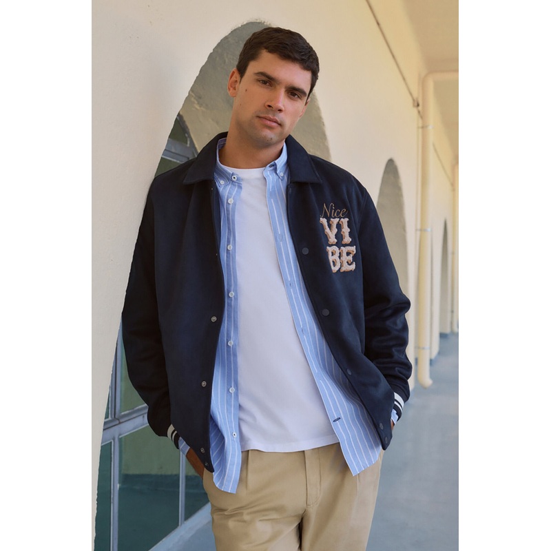 Varsity Jacket with Suede Effect