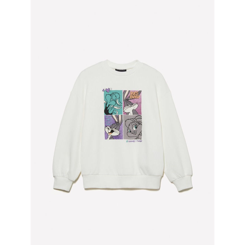 White Sweatshirt with Looney Tunes Print