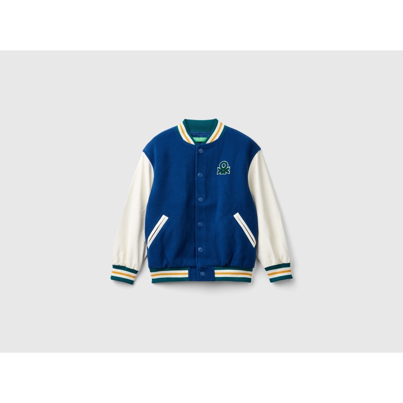 Bomber Jacket in Wool Blend with Back Embroidery