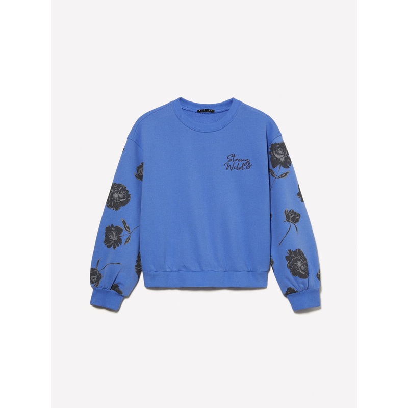 Lilac Cropped Sweatshirt with Floral Print and Embroidery