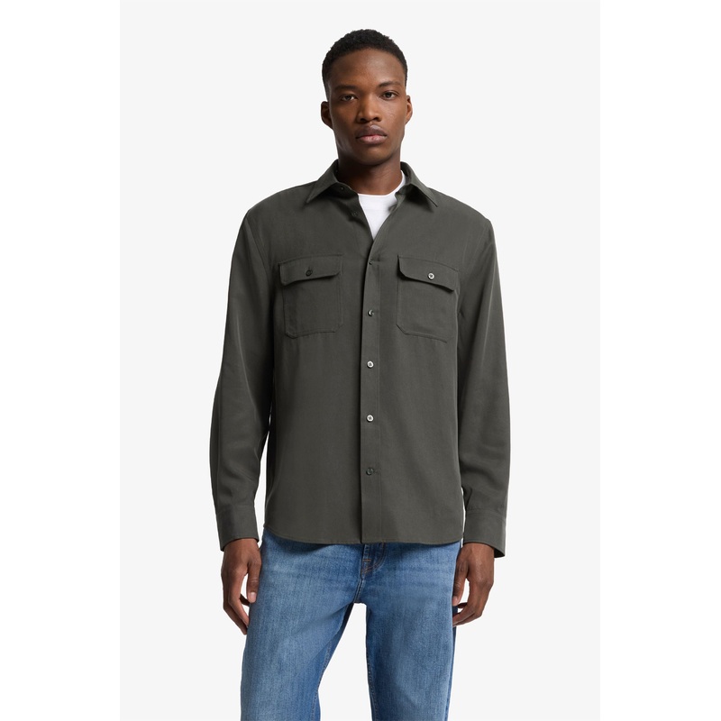 Military Shirt Lyocell Forest Green with Pockets