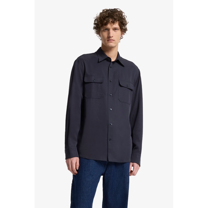Military Shirt Lyocell Navy with Pockets