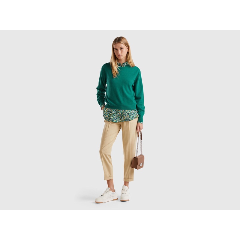Trousers with Cuff in Stretch Viscose Blend