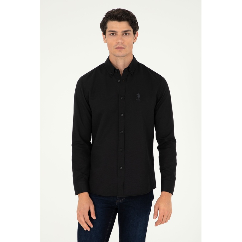 Black Button Down Woven Shirt