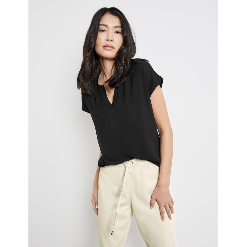 Blouse Shirt with Chiffon Overlayer