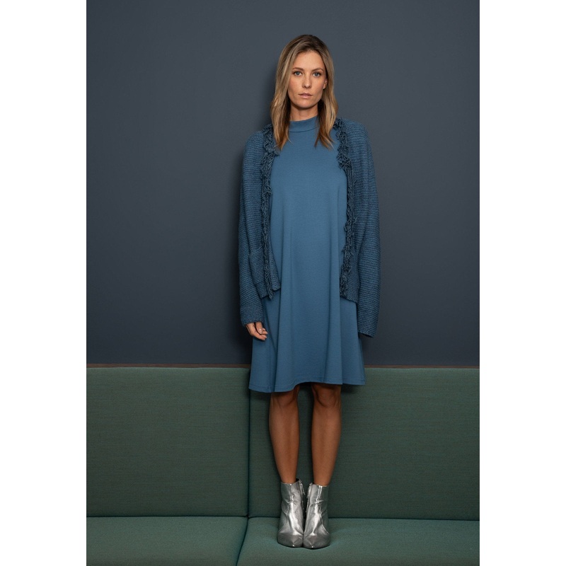 Gray Blue Cardigan with Fringes
