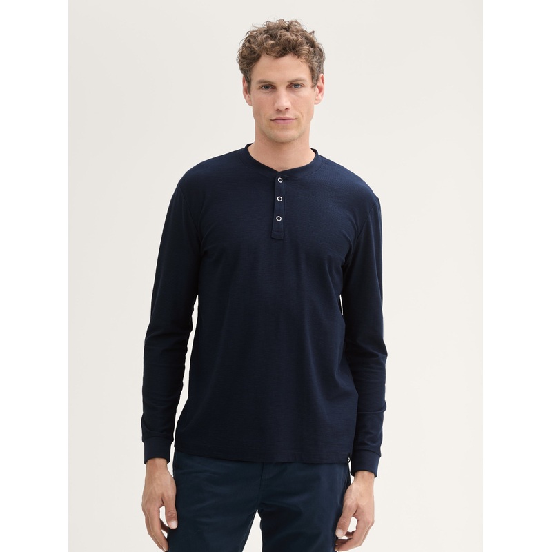 Henley Long-Sleeved T-Shirt with Texture