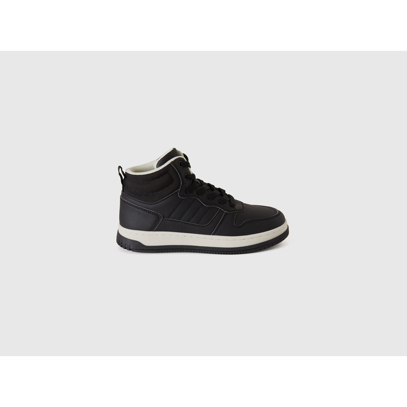 High-Top Sneakers in Imitation Leather and Mesh