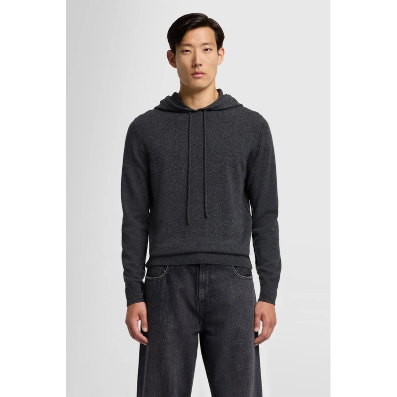 Hoodie Cashmere with Stitch Detail Dark Grey