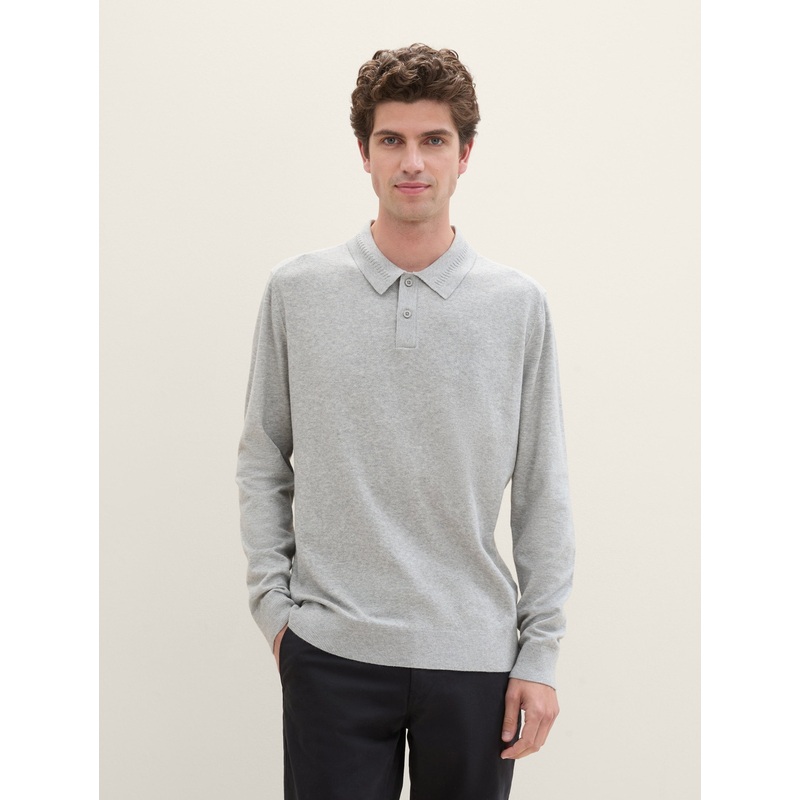Long-Sleeved Knit Polo Shirt