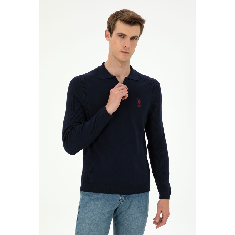 Navy Blue Knitwear Sweater with Zipper