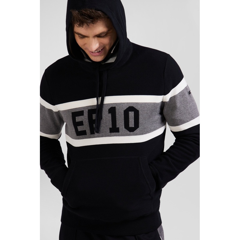 Regular Black Hooded Jumper with EP10 Jacquard